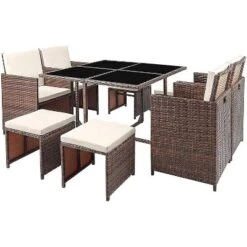9pc Outdoor Conversation Set With Tempered Glass Table, Cushioned Chairs & Ottomans - Devoko -Crosley shop GUEST 8f4bf435 d19d 46c7 b519 e827f8894eb2