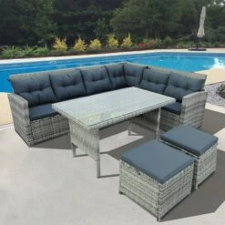 6pc Outdoor Set With Sectional & Glass Table - Gray - WELLFOR -Crosley shop GUEST 8f4f111b cb6e 4060 9633 636548933752