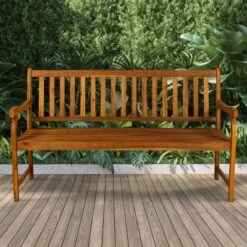 Laurel 3-Seat Slat-Back Acacia Wood Outdoor Garden Patio Bench - JONATHAN Y -Crosley shop GUEST 8f5a0953 bbbf 4c07 87dc 735b1f2a1bdc