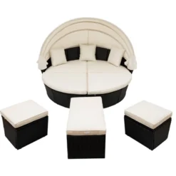 6pc Wicker Round Outdoor Sectional Set With Cushions - Black/Beige - GODEER -Crosley shop GUEST 8f9cd137 636d 4341 a1c5 aa2cf44c2225