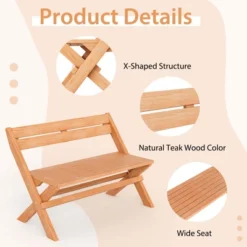 Costway Patio Folding Chair Solid Teak Wood Slatted Seat Natural Portable Outdoor -Crosley shop GUEST 906d0db2 a951 4c82 989d 1bc738002849