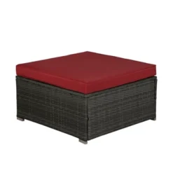 6pc Outdoor Rattan Wicker Conversation Set With Chairs, Coffee Table & Cushions - Gray/Red - GODEER -Crosley shop GUEST 90d928bc 0069 4e0b 927a c737845120c6