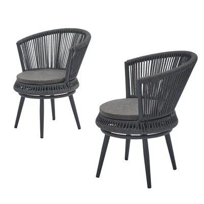 3pc Outdoor Wicker Conversation Set With Cushions - Dark Gray - GODEER 2 3pc Outdoor Wicker Conversation Set With Cushions - Dark Gray - GODEER - Image 2