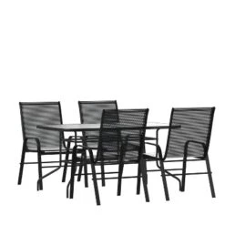 Emma And Oliver Five Piece Patio Table Set With Metal Table With Tempered Glass Top And 4 Flex Comfort Stacking Chairs -Crosley shop GUEST 9293fdd9 124a 4902 b712 1fb0cc37d997