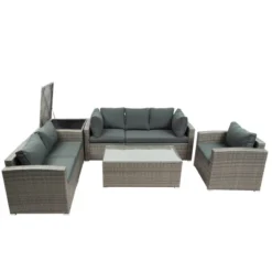 7pc Wicker Patio Seating Set With Storage Box - Gray - GODEER -Crosley shop GUEST 93b38c31 b1ed 4397 8cab f598248ecd68