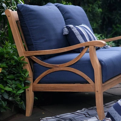 Abbington Teak Patio Loveseat With Cushion - Navy - Cambridge Casual 3 Abbington Teak Patio Loveseat With Cushion - Navy - Cambridge Casual - Image 3