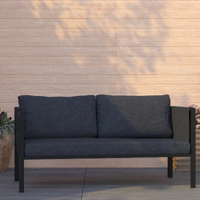 Merrick Lane Outdoor Love Seat/Sofa With Removable Fabric Cushions And Steel Frame 1 Merrick Lane Outdoor Love Seat/Sofa With Removable Fabric Cushions And Steel Frame