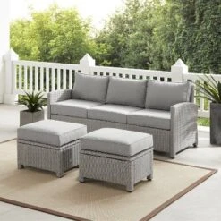 Bradenton 3pc Outdoor Wicker Sofa & 2 Ottoman Set - Gray/Gray - Crosley