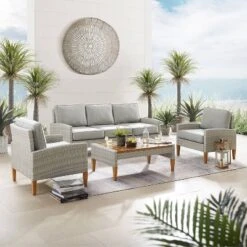 Capella Outdoor Wicker 4 Pc Sofa With Two Chairs And Coffee Table Set Gray/Acorn - Crosley -Crosley shop GUEST 95ad50aa 4ac6 409d 8bd2 45f89db0219e