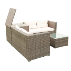 4pc Wicker Patio Seating Set With Cushions - Gray/Beige - GODEER -Crosley shop GUEST 9671c572 8de5 4c64 8968 78122a666da3