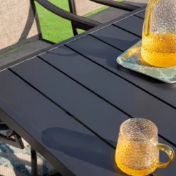 7pc Patio Dining Set With Rectangle Table With 2.6" Umbrella Hole & Metal Sling Arm Chairs - Captiva Designs -Crosley shop GUEST 96c47332 d87e 456b 8ed6 576d8d41832f 1