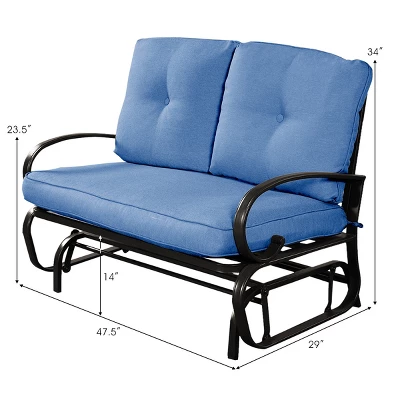 Costway Glider Outdoor Patio Rocking Bench Loveseat Cushioned Seat Steel Frame Blue 1 Costway Glider Outdoor Patio Rocking Bench Loveseat Cushioned Seat Steel Frame Blue