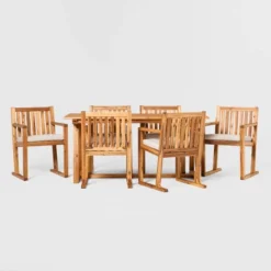 Saracina Home 7pc Modern Slatted Acacia Outdoor Dining Set With Trapezoid Legs -Crosley shop GUEST 9889baa9 16cd 49e5 96b0 15f22df1dab4