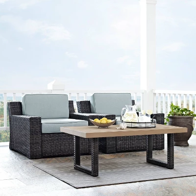 Beaufort 3pc Outdoor Wicker Seating Set With Coffee Table - Mist - Crosley 1 Beaufort 3pc Outdoor Wicker Seating Set With Coffee Table - Mist - Crosley