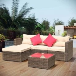 5pc Wicker Patio Sectional Seating Set With Shallow Cushions - Brown - GODEER 15 5pc Wicker Patio Sectional Seating Set With Shallow Cushions - Brown - GODEER -Crosley shop GUEST 9b41661e 0676 41aa b9af 3e2c13be24fe