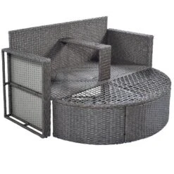 2pc Outdoor Wicker Conversation Sectional Set With Cushions & Half-Moon Side Table For Umbrella - Gray - GODEER -Crosley shop GUEST 9bcc78d6 6edb 4a36 b0e0 18f2e7e32273