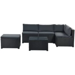 6pc Wicker Patio Conversation Set With Cushions - Black/Gray - GODEER -Crosley shop GUEST 9bd3ea7e ae32 47a3 b09f 59232b79b7b7