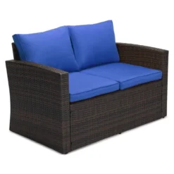 6pc Wicker Outdoor Conversation Set Royal Blue/Dark Brown - EDYO LIVING -Crosley shop GUEST 9bf6ce84 1362 442c 943f ad3870b4d027