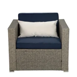 4pc Outdoor Wicker Conversation Set With Cushions - Navy/Beige - GODEER -Crosley shop GUEST 9d3116c2 39b3 4581 9ceb 27a5c357789e