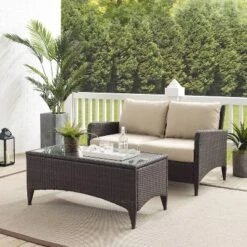 Kiawah 2pc Wicker Patio Seating Set - Sand - Crosley -Crosley shop GUEST 9df9f737 e0f9 4bc0 8b00 01f0fbe648f1