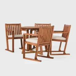 Saracina Home 5pc Modern Slatted Acacia Outdoor Dining Set With Round Table -Crosley shop GUEST 9ed234b4 a32f 4569 b4c3 c06ec5fe0cf4
