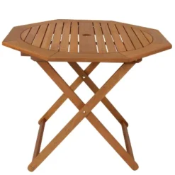 Sunnydaze Decor Sunnydaze Outdoor Meranti Wood With Teak Oil Finish Folding Patio Dining Table And Chairs - Brown - 5pc -Crosley shop GUEST 9fde57b1 4230 46ea 8c98 ee592d738add
