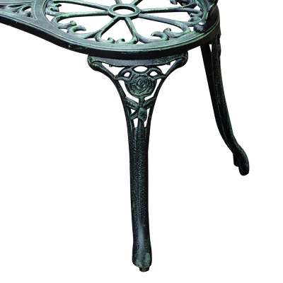 Outsunny Garden Bench Loveseat With Floral Rose Style, Cast Aluminum Frame For Outdoor, Patio, Park, Deck, Antique Green 5 Outsunny Garden Bench Loveseat With Floral Rose Style, Cast Aluminum Frame For Outdoor, Patio, Park, Deck, Antique Green - Image 5