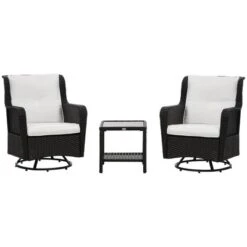 Outsunny 3-Piece Patio Bistro Set, PE Rattan Wicker Outdoor Furniture, Soft Cushions, 2 360 Swivel Rocking Chairs, 2-Tier Coffee Table -Crosley shop GUEST a0b59c8d 0b0e 4abe bed2 d771fcd3fb47