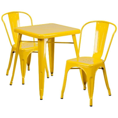 Emma And Oliver Commercial Grade 23.75" Square Metal Indoor-Outdoor Table Set W/ 2 Stack Chairs 11 Emma And Oliver Commercial Grade 23.75" Square Metal Indoor-Outdoor Table Set W/ 2 Stack Chairs - Image 11