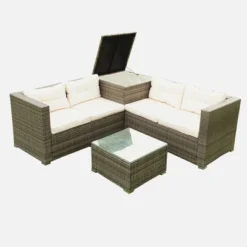 4pc Wicker Patio Seating Set With Cushions - Gray/Beige - GODEER -Crosley shop GUEST a1e3624d e98e 4b53 aaf1 542ab95630ce
