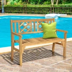 Costway Patio Outdoor Solid Wood Bench Folding Loveseat Chair Park Garden Deck Furniture -Crosley shop GUEST a28bbe4e 182b 4f87 a1e1 12dbbf788baa