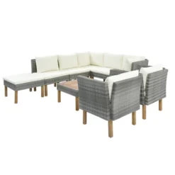 9pc Wicker & Acacia Wood Patio Conversation Set With Cushions - Beige - GODEER -Crosley shop GUEST a3341978 a647 4d96 a35c 4cf236e0ba7d