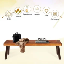 Costway Patio Acacia Wood Dining Bench Seat With Rustic Steel Legs For Outdoor Indoor -Crosley shop GUEST a334d559 c1f4 4a2a b7fb 41d1e8653101