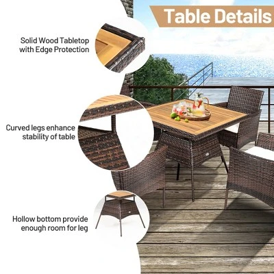 Costway 5PCS Patio Rattan Dining Furniture Set Arm Chair Wooden Table Top 7 Costway 5PCS Patio Rattan Dining Furniture Set Arm Chair Wooden Table Top - Image 7