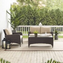 Kiawah 3pc Outdoor Wicker Conversation Set Sand - Crosley -Crosley shop GUEST a46c15ea 881e 44a5 81f0 6058d3b8aa68