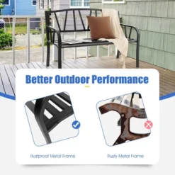 Costway Outdoor Patio Garden Bench Metal Frame With Ergonomic Armrest 660 Lbs Max Load -Crosley shop GUEST a49953c5 6d02 48d0 bf68 ee65c4e4b1a3