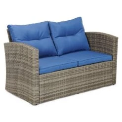 5pc Wicker Outdoor Conversation Set Blue/Brown - EDYO LIVING -Crosley shop GUEST a4aaa376 b70f 4deb af30 4855c06033af