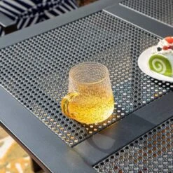 Captiva Designs 5pc Steel Outdoor Patio Dining Set With Patterned Arm Chairs & Square Table With Umbrella Hole Black -Crosley shop GUEST a535a648 c355 4f88 9b83 b37defb9ce98