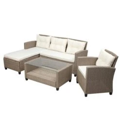 4pc Wicker Patio Conversation Seating Set With Cushions - Beige/Brown - GODEER -Crosley shop GUEST a55ee78d 44fa 4696 bc11 fdc86a72b3f1