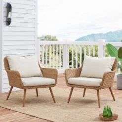 Landon 2pc Outdoor Wicker Chair Set - Beige - Crosley -Crosley shop GUEST a5aae553 31a7 4a03 95c6 7de8984f915e