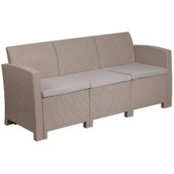 Merrick Lane Outdoor Furniture Resin Sofa Faux Rattan Wicker Pattern Patio 3-Seat Sofa With All-Weather Cushions -Crosley shop GUEST a5b92150 33ec 436f af88 4966dd9a88b9