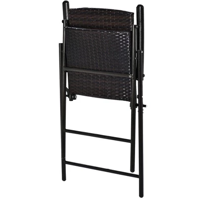 5-Piece Patio Rattan Dining Table Set , Counter Height PE Wicker Dining Table Set With Umbrella Hole And 4 Foldable Chairs, Brown-ModernLuxe 6 5-Piece Patio Rattan Dining Table Set , Counter Height PE Wicker Dining Table Set With Umbrella Hole And 4 Foldable Chairs, Brown-ModernLuxe - Image 6