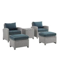 Bradenton 5pc Outdoor Wicker Seating Set With Side Table, 2 Arm Chairs And 2 Ottomans - Navy/Gray - Crosley -Crosley shop GUEST a7294ff4 c22f 4516 b167 89e58cae1729