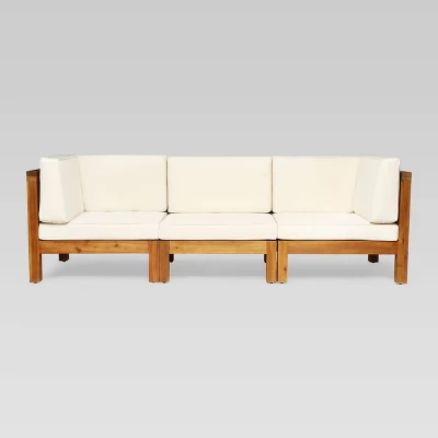 Brava 4pc Acacia Modular Sofa And Table Set - Teak/Beige - Christopher Knight Home 2 Brava 4pc Acacia Modular Sofa And Table Set - Teak/Beige - Christopher Knight Home - Image 2