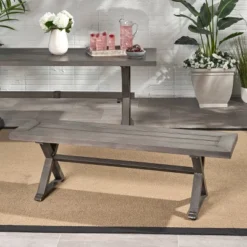 Lamphere Rectangle Aluminum Modern Dining Bench Dark Gray - Christopher Knight Home