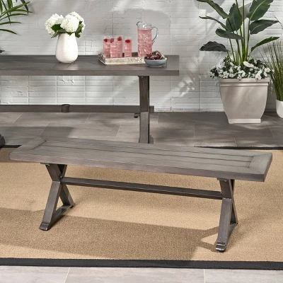 Lamphere Rectangle Aluminum Modern Dining Bench Dark Gray - Christopher Knight Home 1 Lamphere Rectangle Aluminum Modern Dining Bench Dark Gray - Christopher Knight Home
