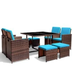 9pc Outdoor Conversation Set With Tempered Glass Table, Cushioned Chairs & Ottomans - Devoko -Crosley shop GUEST a817e383 ecda 437f a5f3 d7310f5b603c