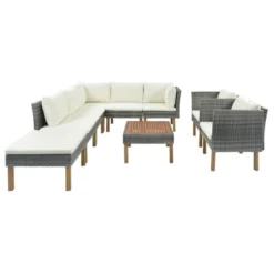 9pc Wicker & Acacia Wood Patio Conversation Set With Cushions - Beige - GODEER -Crosley shop GUEST a81e4f8c e0ae 48f9 a0c1 b420bbe9edad