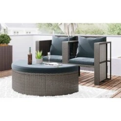 2pc Outdoor Wicker Conversation Sectional Set With Cushions & Half-Moon Side Table For Umbrella - Gray - GODEER -Crosley shop GUEST a927f21b e9b8 491e a1ce f8827250c8d6