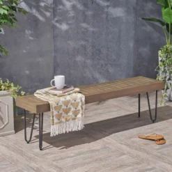 Jane Wood/Metal Patio Industrial Bench - Gray - Christopher Knight Home